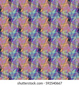 Abstract geometric colorful seamless pattern for background. Decorative backdrop can be used for wallpaper, pattern fills, web page background, surface textures. Old vintage retro energy pattern.