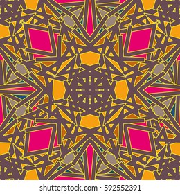 Abstract geometric colorful seamless pattern for background. Decorative backdrop can be used for wallpaper, pattern fills, web page background, surface textures. Old vintage retro energy pattern.
