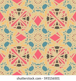 Abstract geometric colorful seamless pattern for background. Decorative backdrop can be used for wallpaper, pattern fills, web page background, surface textures. Old vintage retro energy pattern.