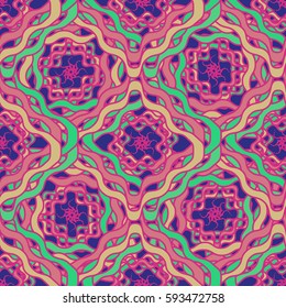 Abstract geometric colorful seamless pattern for background. Decorative backdrop can be used for wallpaper, pattern fills, web page background, surface textures. Old vintage retro energy pattern.