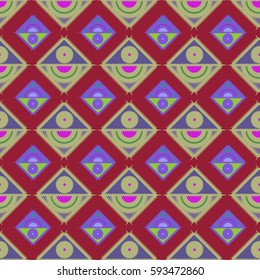 Abstract geometric colorful seamless pattern for background. Decorative backdrop can be used for wallpaper, pattern fills, web page background, surface textures. Old vintage retro energy pattern.