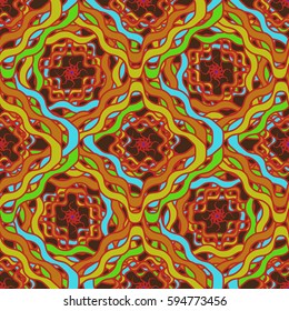 Abstract geometric colorful seamless pattern for background. Decorative backdrop can be used for wallpaper, pattern fills, web page background, surface textures. Old vintage retro energy pattern.