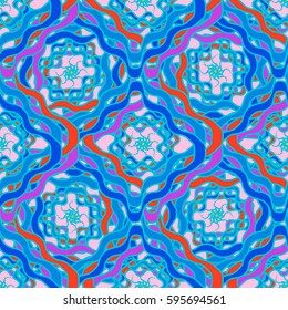 Abstract geometric colorful seamless pattern for background. Decorative backdrop can be used for wallpaper, pattern fills, web page background, surface textures. Old vintage retro energy pattern.