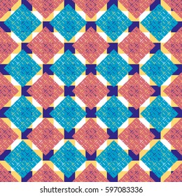 Abstract geometric colorful seamless pattern for background. Decorative backdrop can be used for wallpaper, pattern fills, web page background, surface textures. Old vintage retro energy pattern.