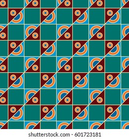 Abstract geometric colorful seamless pattern for background. Decorative backdrop can be used for wallpaper, pattern fills, web page background, surface textures. Old vintage retro energy pattern.