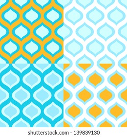 Abstract geometric colorful seamless patterns in blue and yellow set, vector