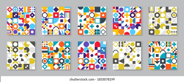 Abstract geometric colorful vector background set in Bauhaus style