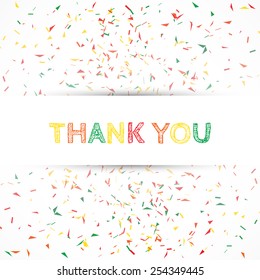 Abstract geometric colourful confetti background with thank you inscription. 