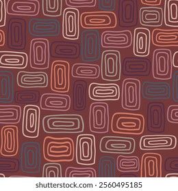 Abstract geometric colourful seamless pattern. Rectangle square geometric pattern. Square Geometric Pattern in Orange, Beige and Blue Color on red background.