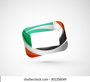 Resumen del marco del logotipo de la empresa geométrica, pantalla. Ilustración vectorial del concepto de forma universal hecho de varios elementos superpuestos de ondas