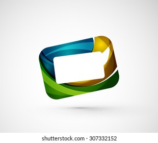 Resumen del marco del logotipo de la empresa geométrica, pantalla. Ilustración vectorial del concepto de forma universal hecho de varios elementos superpuestos de ondas