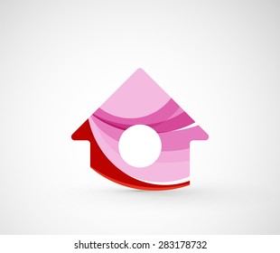 Abstract geometric company logo home, house, building. Vector illustration of universal shape concept made of various wave overlapping elements