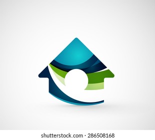 Abstract geometric company logo home, house, building. Vector illustration of universal shape concept made of various wave overlapping elements