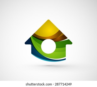 Abstract geometric company logo home, house, building. Vector illustration of universal shape concept made of various wave overlapping elements