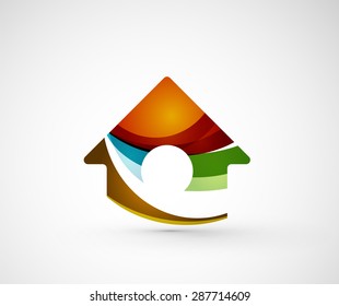 Abstract geometric company logo home, house, building. Vector illustration of universal shape concept made of various wave overlapping elements