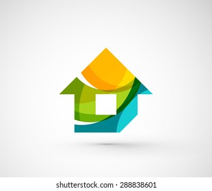 Abstract geometric company logo home, house, building. Vector illustration of universal shape concept made of various wave overlapping elements