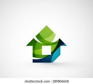 Abstract geometric company logo home, house, building. Vector illustration of universal shape concept made of various wave overlapping elements