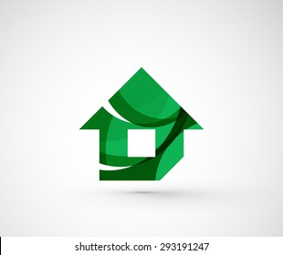 Abstract geometric company logo home, house, building. Vector illustration of universal shape concept made of various wave overlapping elements