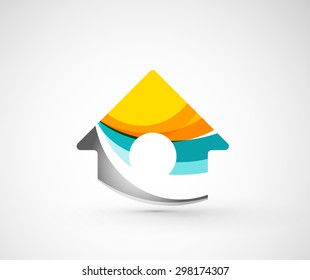Abstract geometric company logo home, house, building. Vector illustration of universal shape concept made of various wave overlapping elements