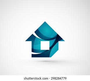 Abstract geometric company logo home, house, building. Vector illustration of universal shape concept made of various wave overlapping elements