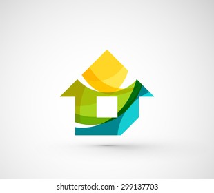 Abstract geometric company logo home, house, building. Vector illustration of universal shape concept made of various wave overlapping elements