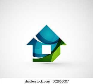 Abstract geometric company logo home, house, building. Vector illustration of universal shape concept made of various wave overlapping elements