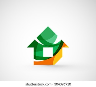 Abstract geometric company logo home, house, building. Vector illustration of universal shape concept made of various wave overlapping elements