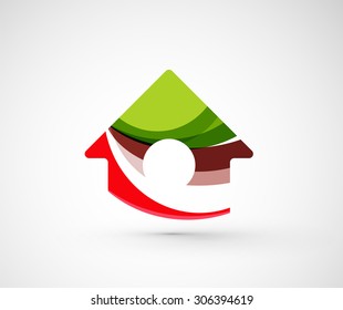Abstract geometric company logo home, house, building. Vector illustration of universal shape concept made of various wave overlapping elements