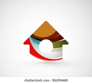 Abstract geometric company logo home, house, building. Vector illustration of universal shape concept made of various wave overlapping elements