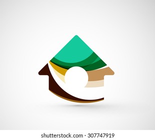 Abstract geometric company logo home, house, building. Vector illustration of universal shape concept made of various wave overlapping elements