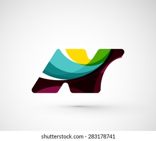 Abstract geometric company logo N letter. Vector illustration of universal shape concept made of various wave overlapping elements