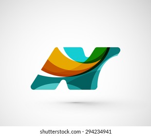 Abstract geometric company logo N letter. Vector illustration of universal shape concept made of various wave overlapping elements