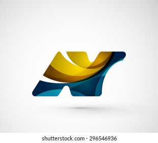 Abstract geometric company logo N letter. Vector illustration of universal shape concept made of various wave overlapping elements