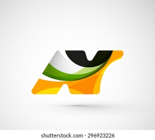Abstract geometric company logo N letter. Vector illustration of universal shape concept made of various wave overlapping elements