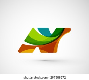 Abstract geometric company logo N letter. Vector illustration of universal shape concept made of various wave overlapping elements
