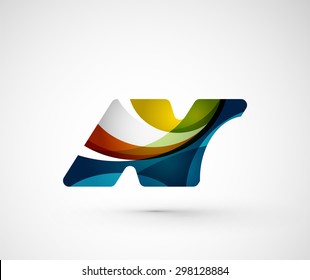 Abstract geometric company logo N letter. Vector illustration of universal shape concept made of various wave overlapping elements