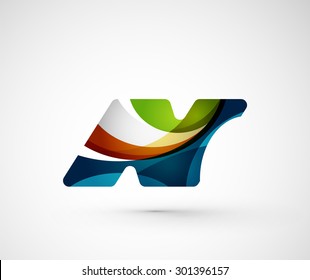 Abstract geometric company logo N letter. Vector illustration of universal shape concept made of various wave overlapping elements
