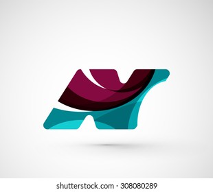 Abstract geometric company logo N letter. Vector illustration of universal shape concept made of various wave overlapping elements