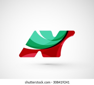 Abstract geometric company logo N letter. Vector illustration of universal shape concept made of various wave overlapping elements