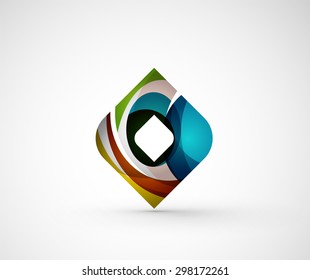 Abstract geometric company logo square, rhomb. Vector illustration of universal shape concept made of various wave overlapping elements