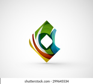Abstract geometric company logo square, rhomb. Vector illustration of universal shape concept made of various wave overlapping elements