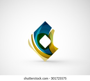Abstract geometric company logo square, rhomb. Vector illustration of universal shape concept made of various wave overlapping elements