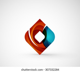 Abstrakter geometrischer Firmenlogo-Platz, rhomb. Vektorgrafik eines universellen Formkonzepts aus verschiedenen Elementen mit Wellenüberlagerung