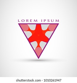 Abstract geometric company logo triangle, arrow icon. Business symbol emblem, label. Isolated triangle element. Vector ornament, simple pattern 