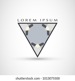 Abstract geometric company logo triangle, arrow icon. Business symbol emblem, label. Isolated triangle element. Vector ornament, simple pattern 
