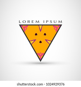 Abstract geometric company logo triangle, arrow icon. Business symbol emblem, label. Isolated triangle element. Vector ornament, simple pattern 