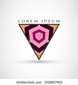 Abstract geometric company logo triangle, arrow icon. Business symbol emblem, label. Isolated triangle element. Vector ornament, simple pattern 