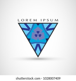 Abstract geometric company logo triangle, arrow icon. Business symbol emblem, label. Isolated triangle element. Vector ornament, simple pattern 