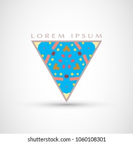 Abstract geometric company logo triangle, arrow icon. Business symbol emblem, label. Isolated triangle element. Vector ornament, simple pattern 