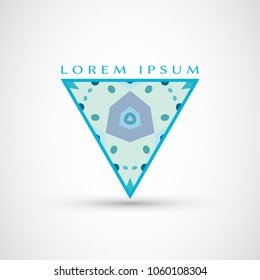 Abstract geometric company logo triangle, arrow icon. Business symbol emblem, label. Isolated triangle element. Vector ornament, simple pattern 